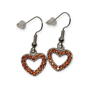 Heart-Shaped Silver Earrings with Red-Orange Accents